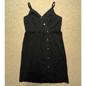 Maurices Black Linen Cotton Blend Button Front Smocked Back Midi Dress XL‎